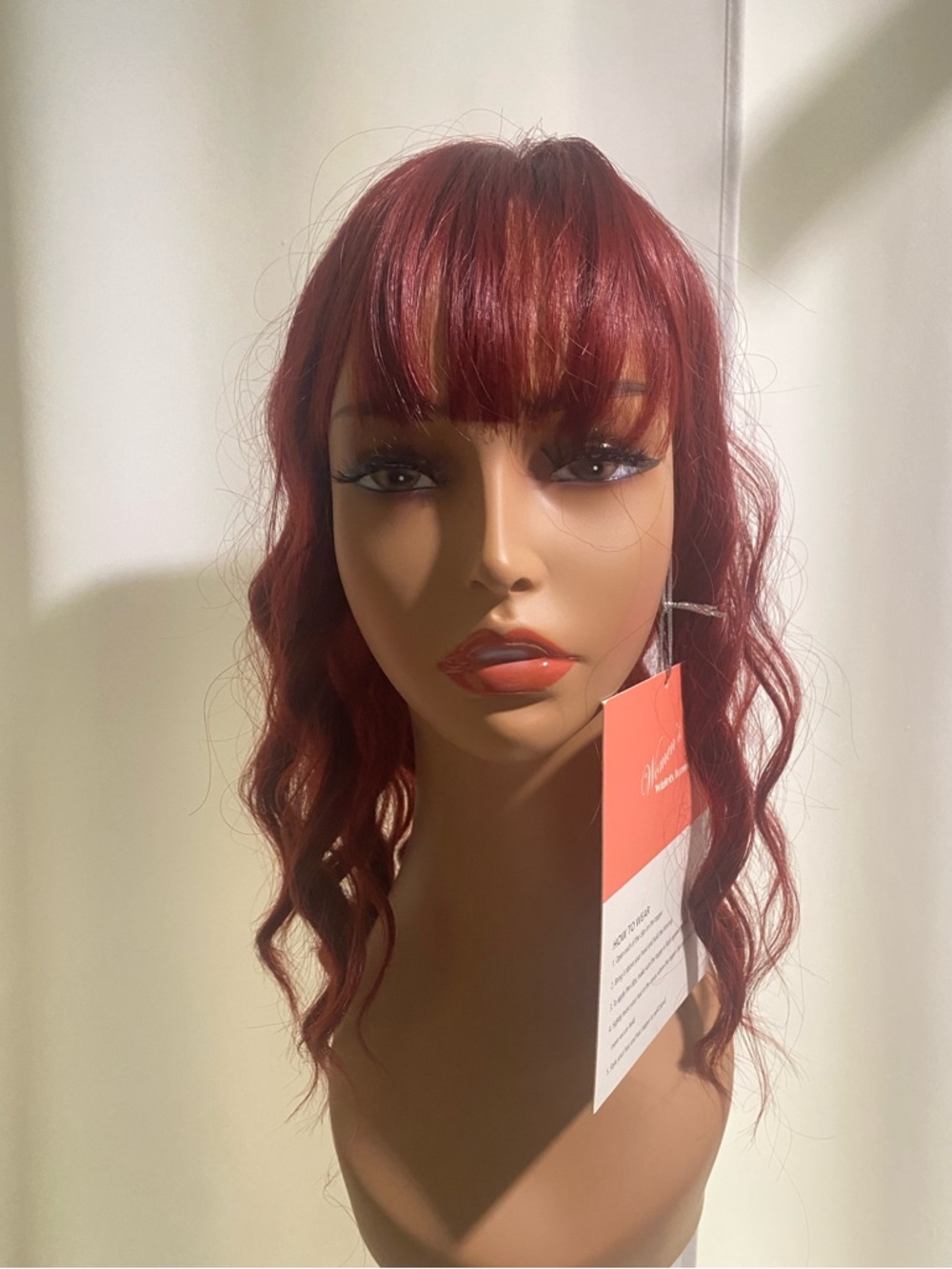 16” Women's Wavy Fringe hair topper in Deep Red Wine - Stylish Everyday Look